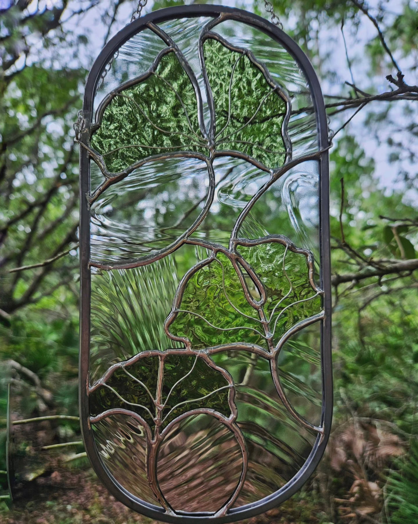 Ginkgo Leaves Stained Glass Panel