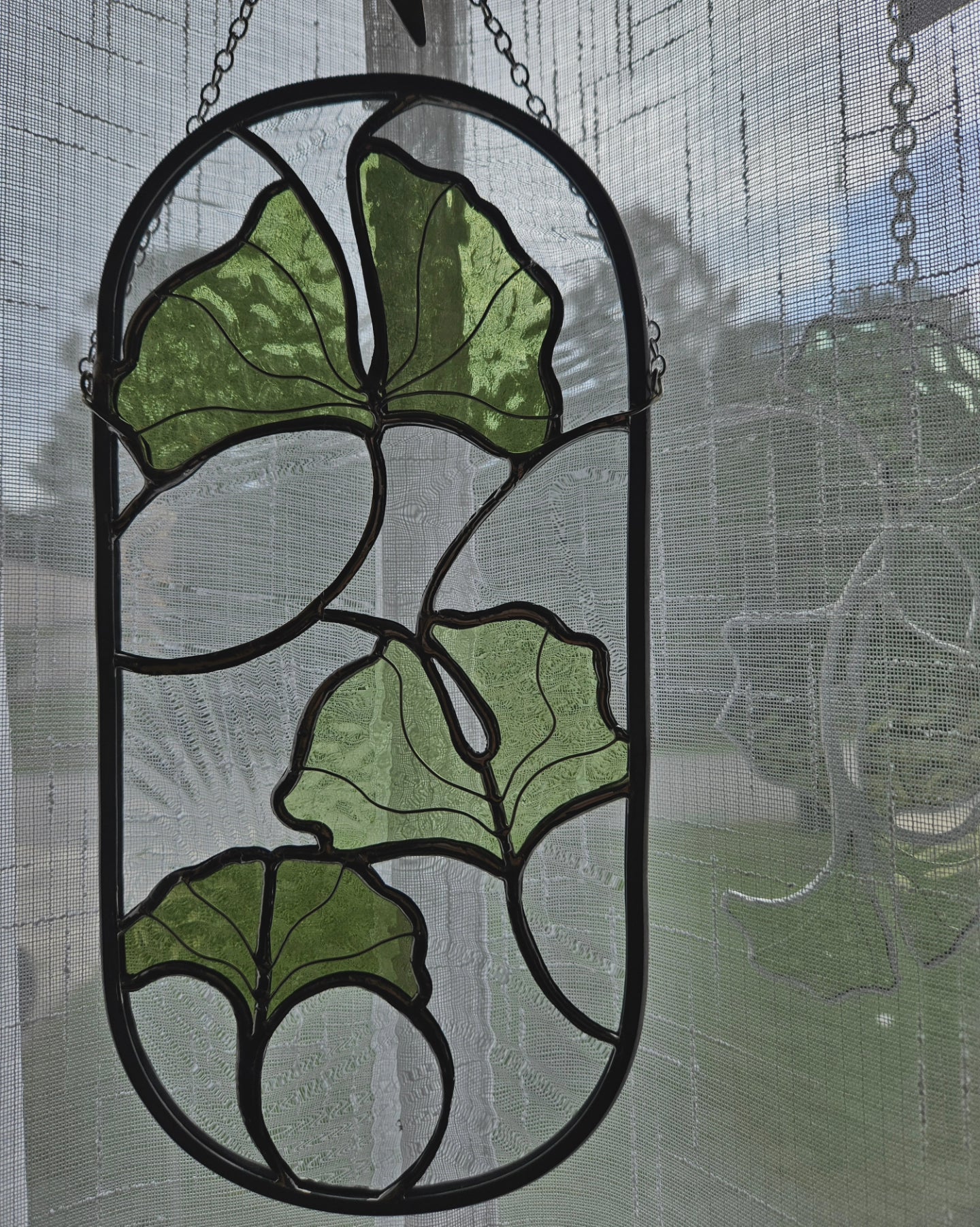 Ginkgo Leaves Stained Glass Panel