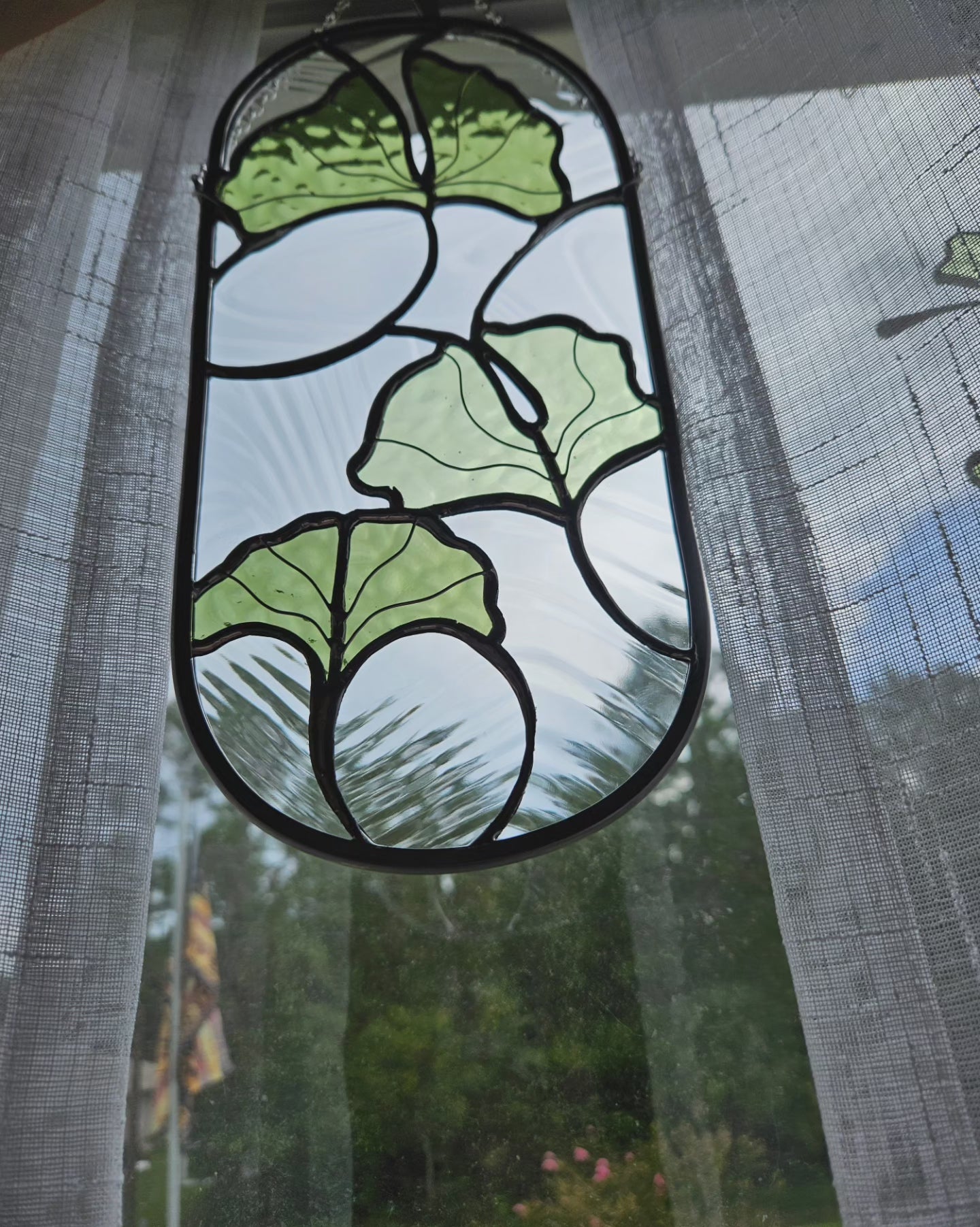 Ginkgo Leaves Stained Glass Panel