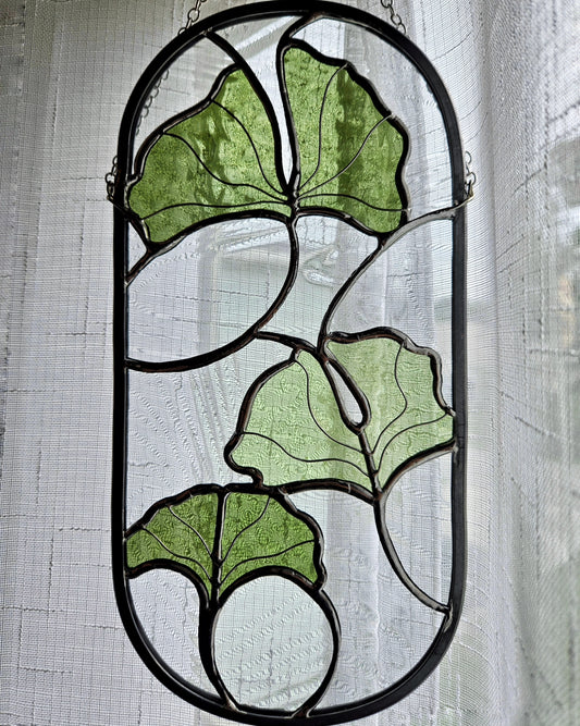 Ginkgo Leaves Stained Glass Panel